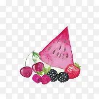手绘水果西瓜草莓葡萄