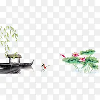 大暑荷花大气景色边框