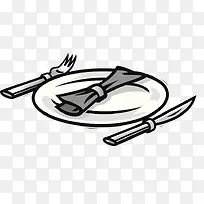 手绘精美西餐餐具餐盘刀叉插图