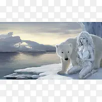 冰天雪地熊和美女