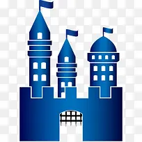 蓝色卡通城堡建筑房屋图
