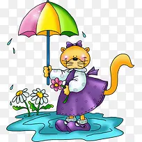在雨天撐傘的貓
