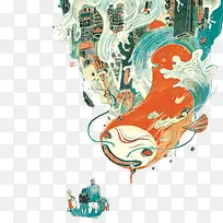 抽象插画香港建筑群相结合