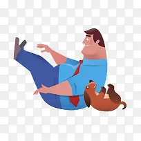 卡通人物插图胖男人与小狗
