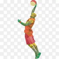 彩色几何篮球运动员灌篮姿势