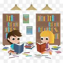 图书馆学习的小学生