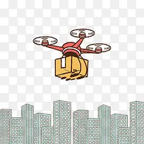 创意无人机传递包裹矢量图