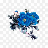 蓝色工笔花卉