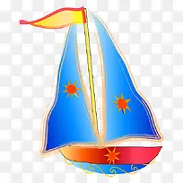 蓝色印有太阳图案的帆船