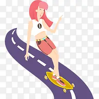 矢量滑板性感女孩