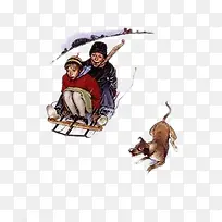 插画-滑雪的人与狗