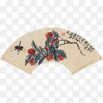 荔枝花鸟扇面画