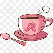 一个粉色矢量茶杯与勺子