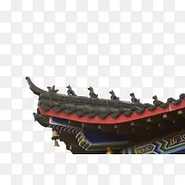 中国传统旧时代麒麟雕刻屋檐