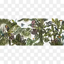 亚热带植物动物图案背景花纹