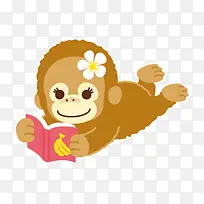 手绘猴子素材配饰 看书的小猴子
