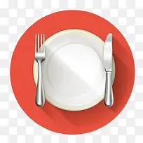 红色背景的白色刀叉和盘子