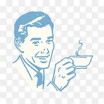 装饰插图蓝色复古男士喝咖啡