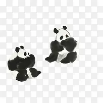 大熊猫进食水墨画