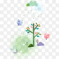 简约手绘小树鸟