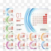 2017线条矢量日历