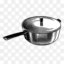 手绘黑白插图烹饪奶锅