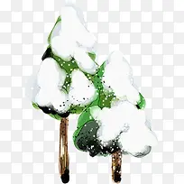 圣诞树叶手绘白雪