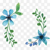 蓝色手绘花朵标题框