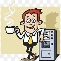 卡通插图喝咖啡的商务男士