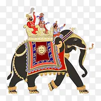 卡通印度大象和贵族