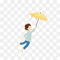 卡通手绘撑伞的男子谷雨海报插画