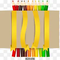 彩色铅笔和纸质丝带矢量素材下载