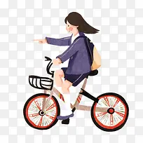 卡通手绘小女孩骑自行车