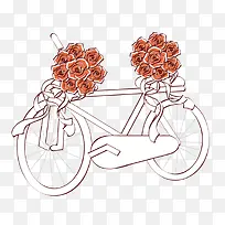 矢量手绘鲜花自行车