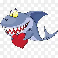 免抠卡通蓝色鲨鱼拿着爱心
