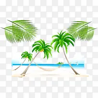 夏季椰子树海边海报背景素材