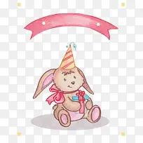 可爱兔子生日贺卡矢量图