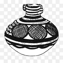 手绘黑白圆形网格古代陶罐图