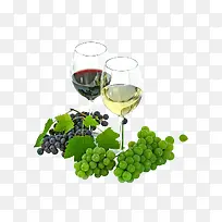 葡萄和葡萄酒透明背景底图