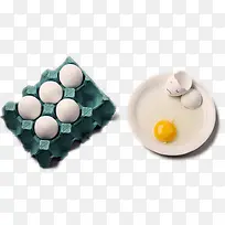 鸡蛋盒和打碎的鸡蛋