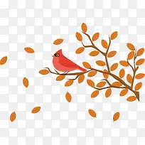 树枝上的红色小鸟