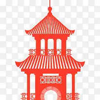 红色中国风亭子剪纸