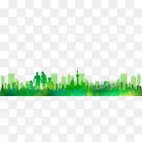 绿色创意城市环保插画免抠