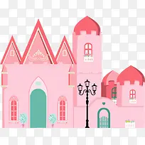 矢量手绘粉色城堡