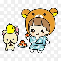 卡通手绘吃甜食的小女孩
