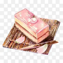 草莓夹心蛋糕手绘画素材图片