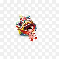 中国风新春过年儿童舞狮logo