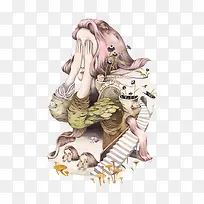 卡通捂脸女人