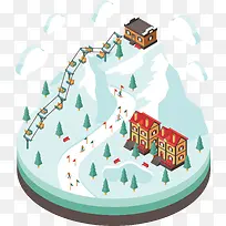 冬天圆形滑雪场模型