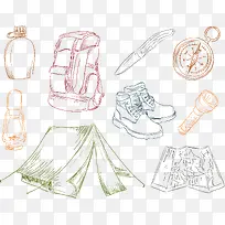 手绘野营物品